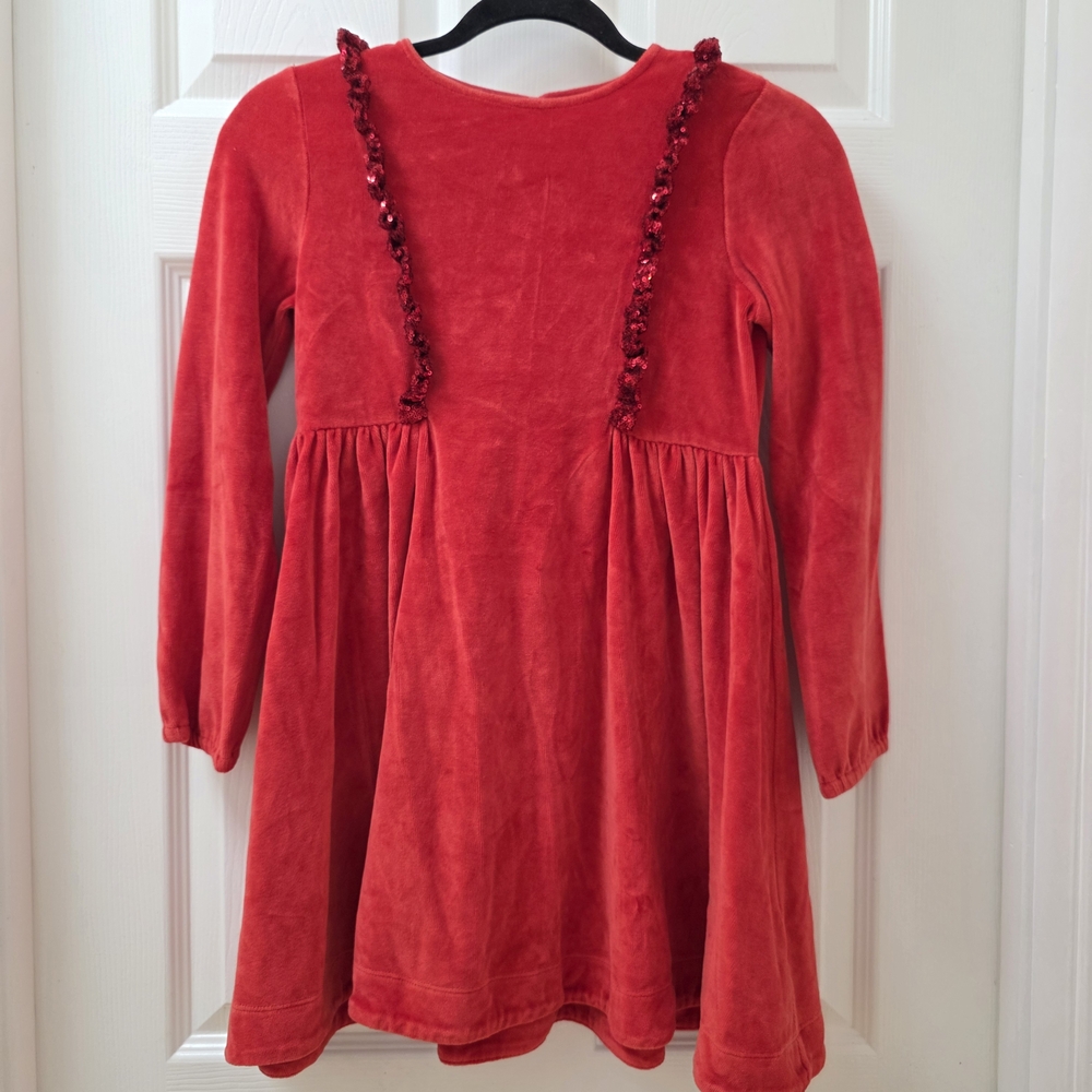 Mini Boden Red Velvet Kids Dress with Beaded Trim